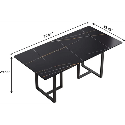 Linea Modern 70" Black Dining Table – Rectangular with Onyx-Black Base, Seats 6 People