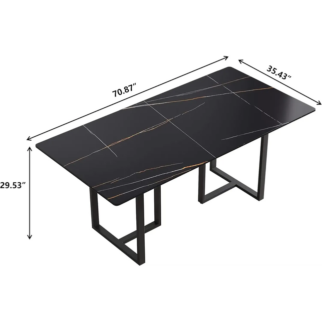 Linea Modern 70" Black Dining Table – Rectangular with Onyx-Black Base, Seats 6 People