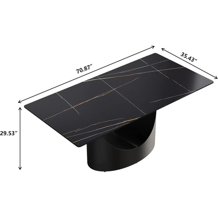 Eclipse Atlas Elegant Dining Tables | 70" Rectangular Black with Matte Black Base for 6
