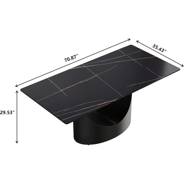 Eclipse Atlas Elegant Dining Tables | 70" Rectangular Black with Matte Black Base for 6