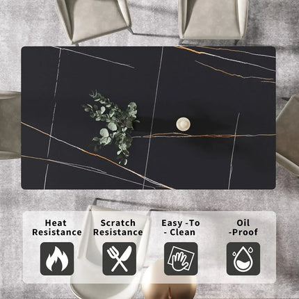 Calvara Atlas Elegant Dining Tables | 70" Rectangular Black with Luxe Gold Base for 6