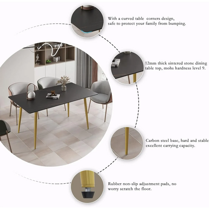 Axis Elegant Dining Tables | 70" Rectangular Black with Dusk Gold Base for 6