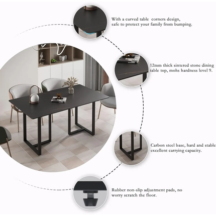 Linea Modern 70" Black Dining Table – Rectangular with Onyx-Black Base, Seats 6 People