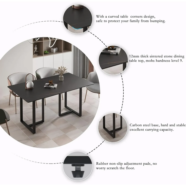 Linea Modern 70" Black Dining Table – Rectangular with Onyx-Black Base, Seats 6 People