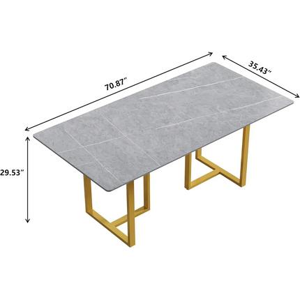 Linea Modern 70" Gray Dining Table – Rectangular with Satin-Gold Base, Seats 6 People