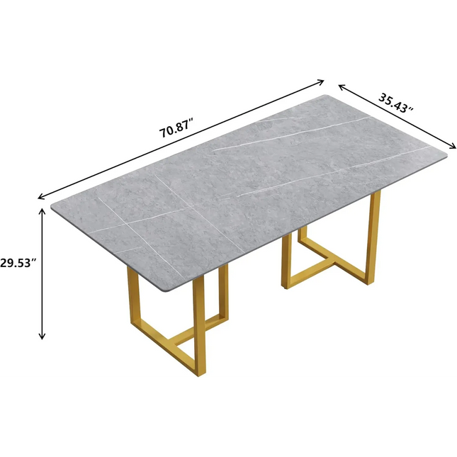 Linea Modern 70" Gray Dining Table – Rectangular with Satin-Gold Base, Seats 6 People