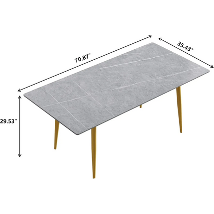 Axis Elegant Dining Tables | 70" Rectangular Gray with Dusk Gold Base for 6