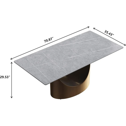 Eclipse Modern 70" Gray Dining Table – Rectangular with Dark Gold Base, Seats 4–6 People