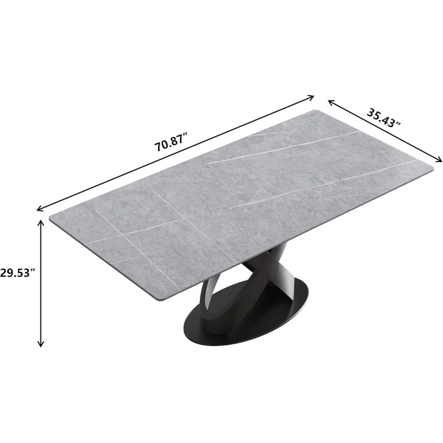 Calvara Atlas Elegant Dining Tables | 70" Rectangular Gray with Velvet Black Base for 6