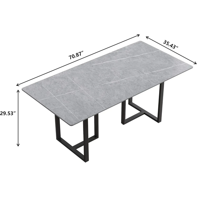 Linea Modern 70" Gray Dining Table – Rectangular with Onyx Black Base, Seats 6 People