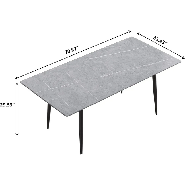 Axis Elegant Dining Tables | 70" Rectangular Gray with Ink Black Base for 6