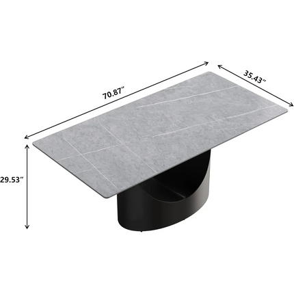 Eclipse Elegant Dining Tables | 70" Rectangular Gray with Matte Black Base for 6