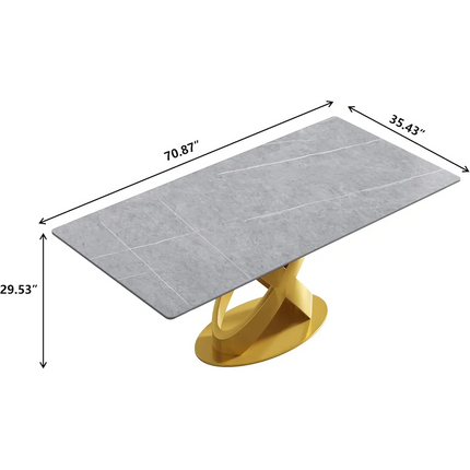 Calvara Atlas Elegant Dining Tables | 70" Rectangular Gray with Luxe Gold Base for 6