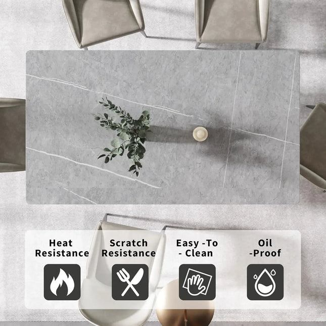 Calvara Atlas Elegant Dining Tables | 70" Rectangular Gray with Luxe Gold Base for 6