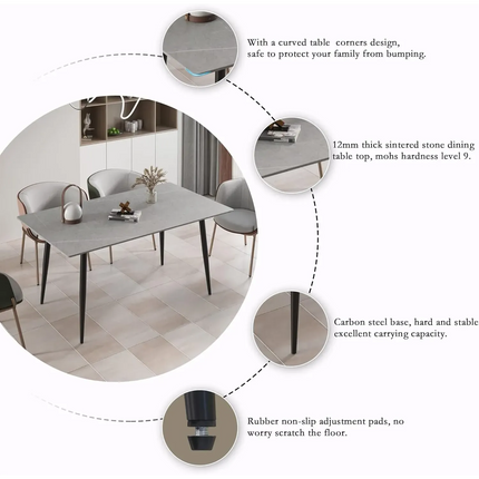 Axis Elegant Dining Tables | 70" Rectangular Gray with Ink Black Base for 6