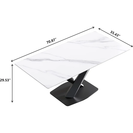 Marbela Dining Table | 70" Rectangular White Marble Dining Table | Black Metal Base – Seats 6, Modern Luxury Design