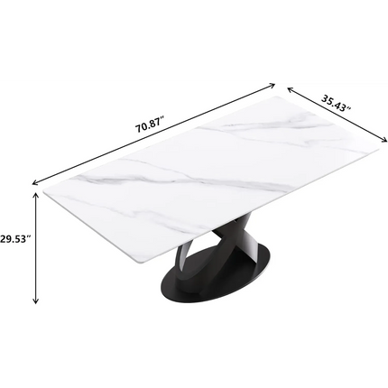 Calvara Atlas Elegant Dining Tables | 70" Rectangular White with Velvet Black Base for 6