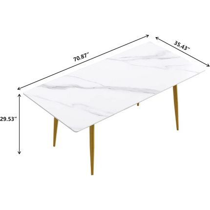 Axis Dining Tables | 70" Rectangular White with Dusk Gold Base for 6