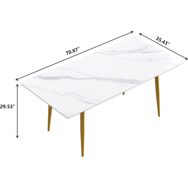 Axis Dining Tables | 70" Rectangular White with Dusk Gold Base for 6