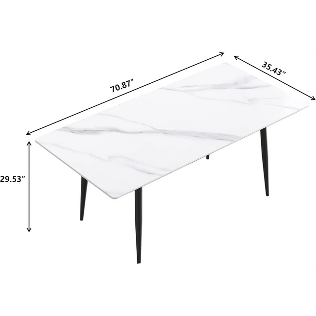 Axis Elegant Dining Tables | 70" Rectangular White with Ink Black Base for 6