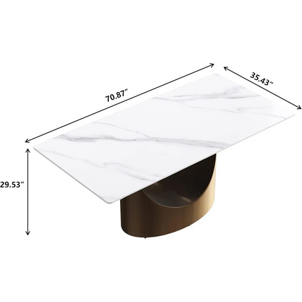Eclipse Modern 70" White Dining Table – Rectangular with Dark-Gold Base, Seats 4–6 People