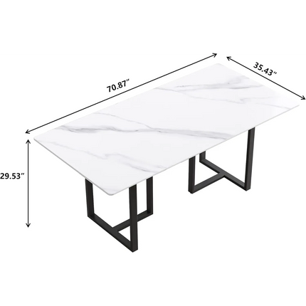 Linea Modern 70" White Dining Table – Rectangular with Onyx-Black Base, Seats 6 People