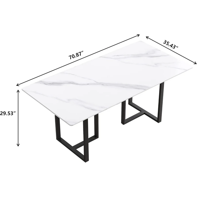 Linea Modern 70" White Dining Table – Rectangular with Onyx-Black Base, Seats 6 People