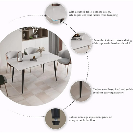 Axis Elegant Dining Tables | 70" Rectangular White with Ink Black Base for 6