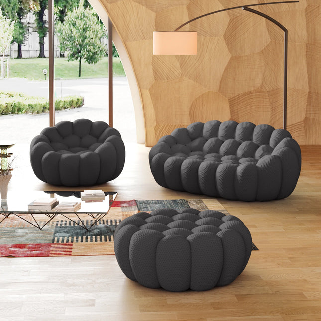 Solenza Bubble | 2-Seat Modular Loveseat + Modular Sofa Chair + Ottoman  | 3D-Knitted Fabric
