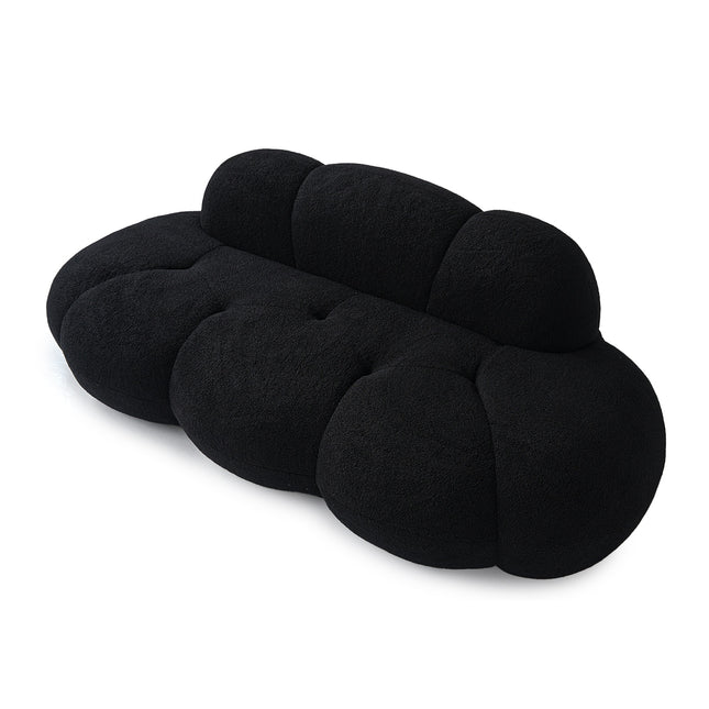 Solenza Cloud Bubble Sofa | White Sherpa Fleece 2-Seater Loveseat, Deep Seat Curved Design