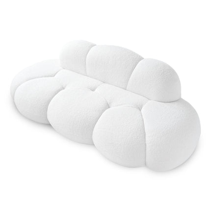 Solenza Cloud Bubble Sofa | White Sherpa Fleece 2-Seater Loveseat, Deep Seat Curved Design