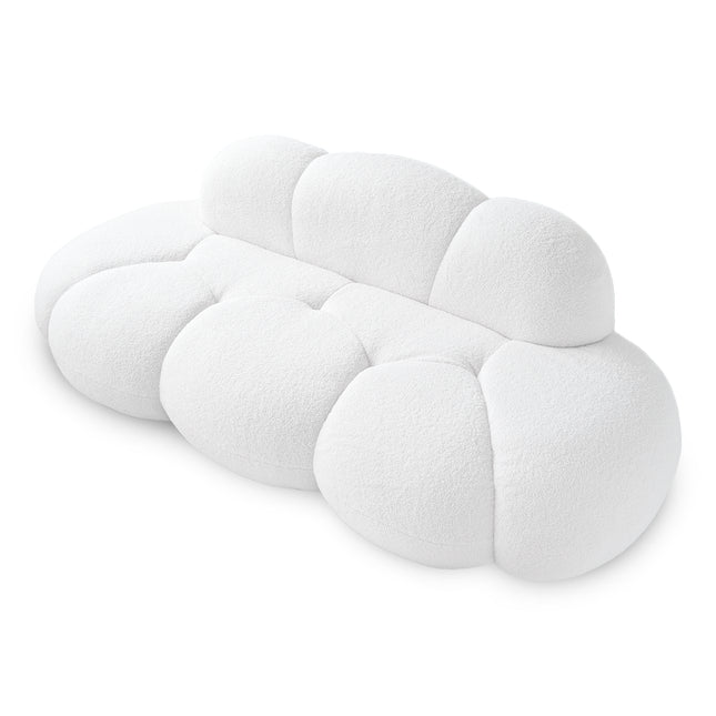 Solenza Cloud Bubble Sofa | White Sherpa Fleece 2-Seater Loveseat, Deep Seat Curved Design