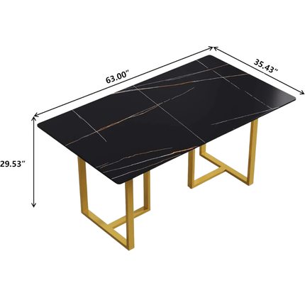 Linea Modern Dining Table | 63" Rectangular Black with Satin Gold Base