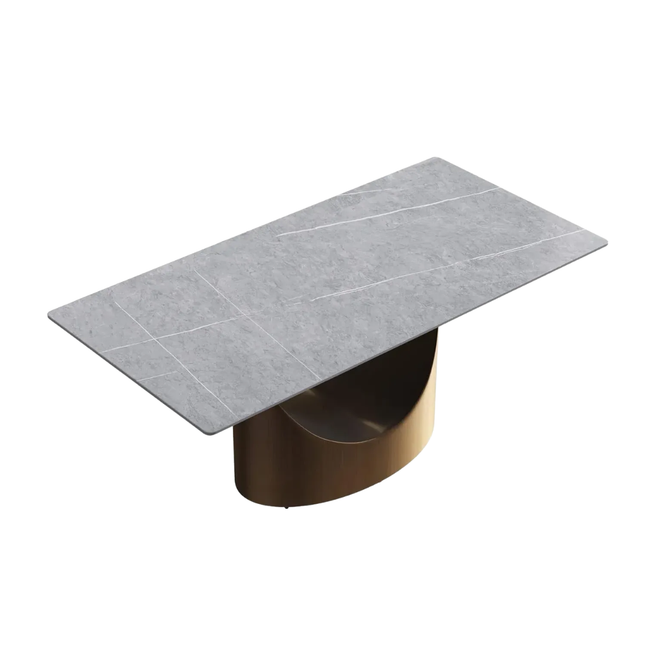 Eclipse Modern 70" Gray Dining Table – Rectangular with Dark Gold Base, Seats 4–6 People