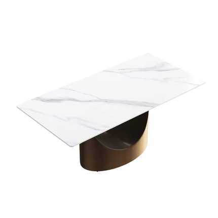 Eclipse Modern 70" White Dining Table – Rectangular with Dark-Gold Base, Seats 4–6 People