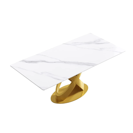 Calvara Atlas Elegant Dining Tables | 70" Rectangular White with Luxe Gold Base for 6