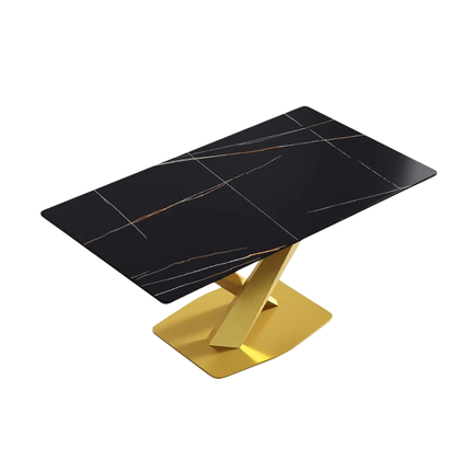 Marbela Dining Table | 63" Rectangular Black Dining Table | Gold Metal Base – Elegant & Timeless Look