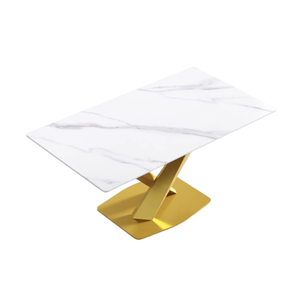 Marbela Dining Table | 63" Rectangular White Dining Table | Gold Metal Base – Elegant & Timeless Look