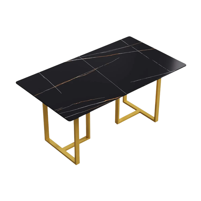 Linea Modern Dining Table | 63" Rectangular Black with Satin Gold Base