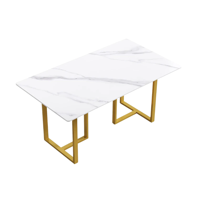 Linea Elegant Dining Tables | 63" Rectangular White with Satin Gold Base
