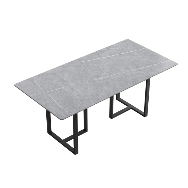 Linea Modern 70" Gray Dining Table – Rectangular with Onyx Black Base, Seats 6 People
