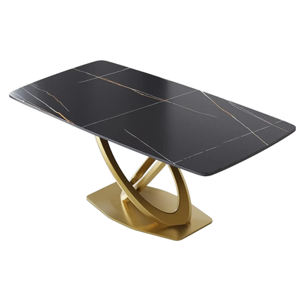 Cosmo Opulent Dining Tables | 70" Rectangular Black with Luxe Gold Base for 8