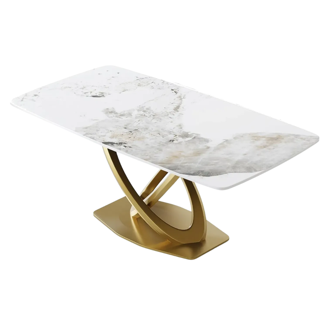 Cosmo Opulent Dining Tables | 70" Rectangular Antique White with Luxe Gold Base for 8