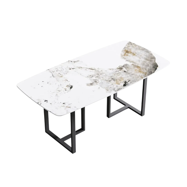 Curvea Opulent Dining Tables | 70" Rectangular Antique White with Onyx Black Base for 6-8