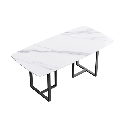 Curvea Elegant Dining Tables | 70" Rectangular White with Onyx Black Base for 6-8
