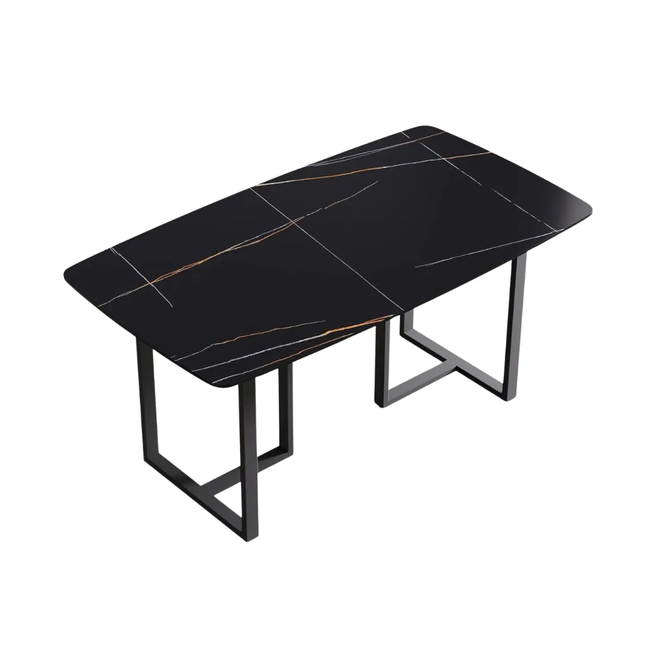 Curvea Modern Dining Table | 63" Rectangular Round Corners Black with Onyx Black Base for 4-6