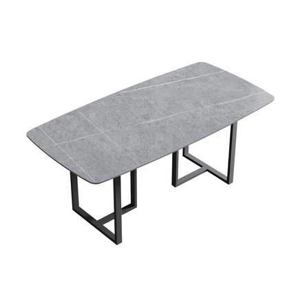 Curvea Modern Elegant Dining Tables | 70" Rectangular Grey with Onyx Black Base for 6-8