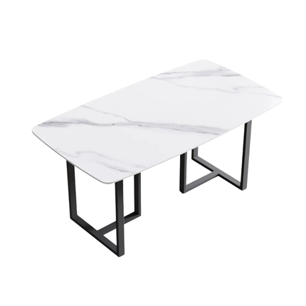 Curvea Elegant Dining Tables | 63" Rectangular Round Corners White with Onyx Black Base for 4-6