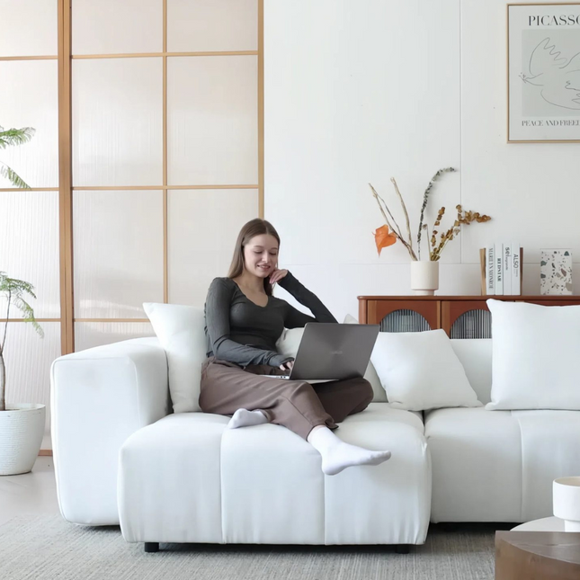 Solenza Elysian | 131" Modular 3-Seater Sectional + Ottoman | Washable Linen Sofa