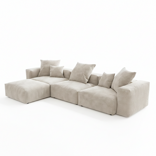 Solenza Haven | 142" Modular Corduroy L-Shaped Sectional + Ottoman | Washable & Pet-Friendly